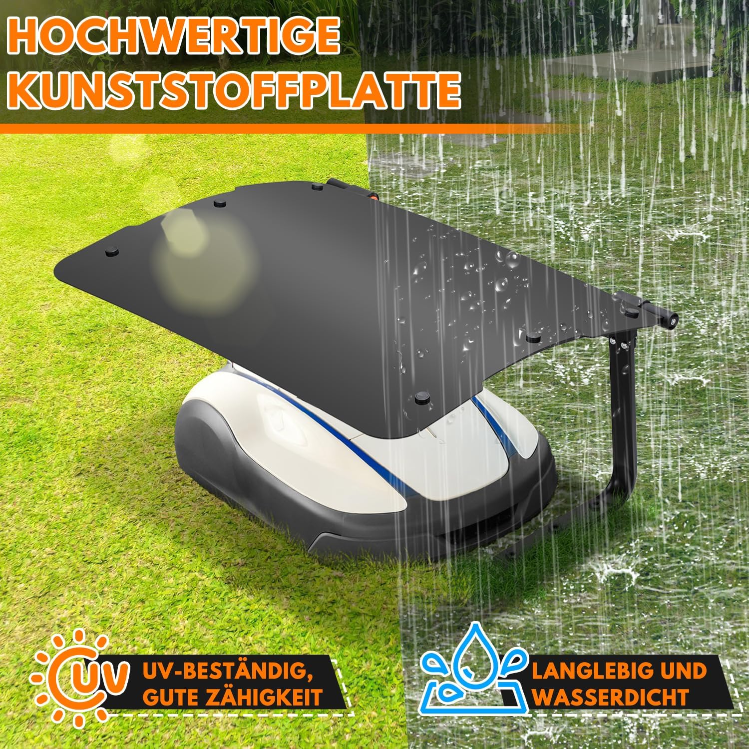 Rasenmäherabdeckung, Carport aus ABS-Kunststoff, Carport mit Überdachung, Garage für Mähroboter mit klappbarem Dach, für den Garten geeignet, 73 x 57 x 40 cm, schwarz