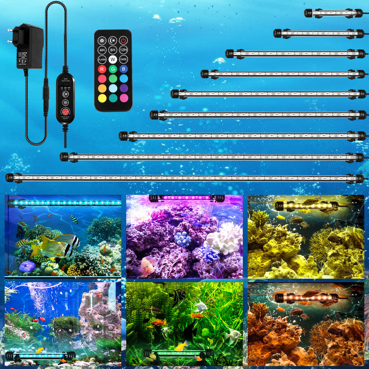 18-112cm LED Aquarium IP67 RGB Süßwasserfische Schildkröten Timing-Funktion