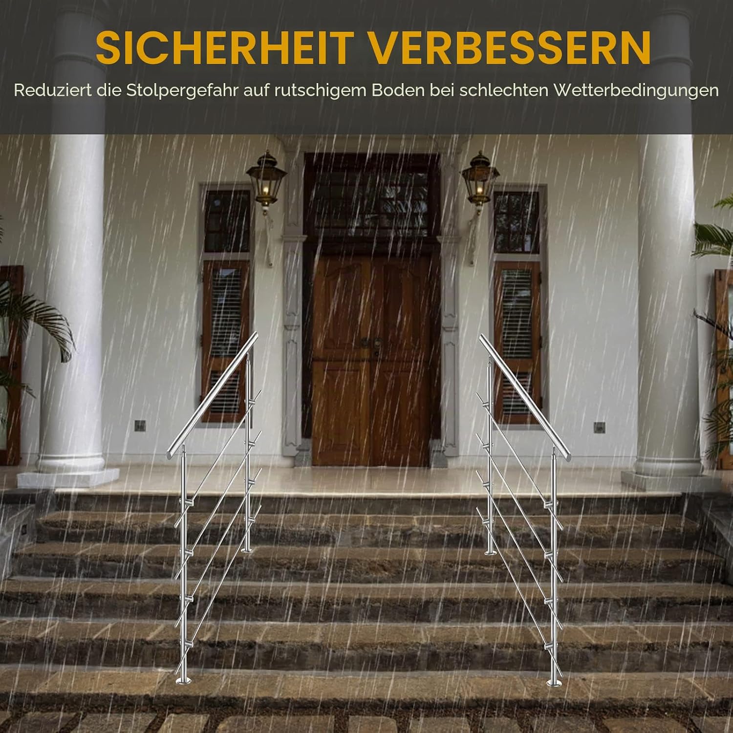 Handlauf Edelstahl 80/100/120/150/160/180 cm, Treppengeländer mit 4 Querstreben | Rostfrei, Wetterfest, Gebürstet, Winkelverstellbar für Innen & Außen und für Treppen, Balkon & Eingang（副本）（副本）