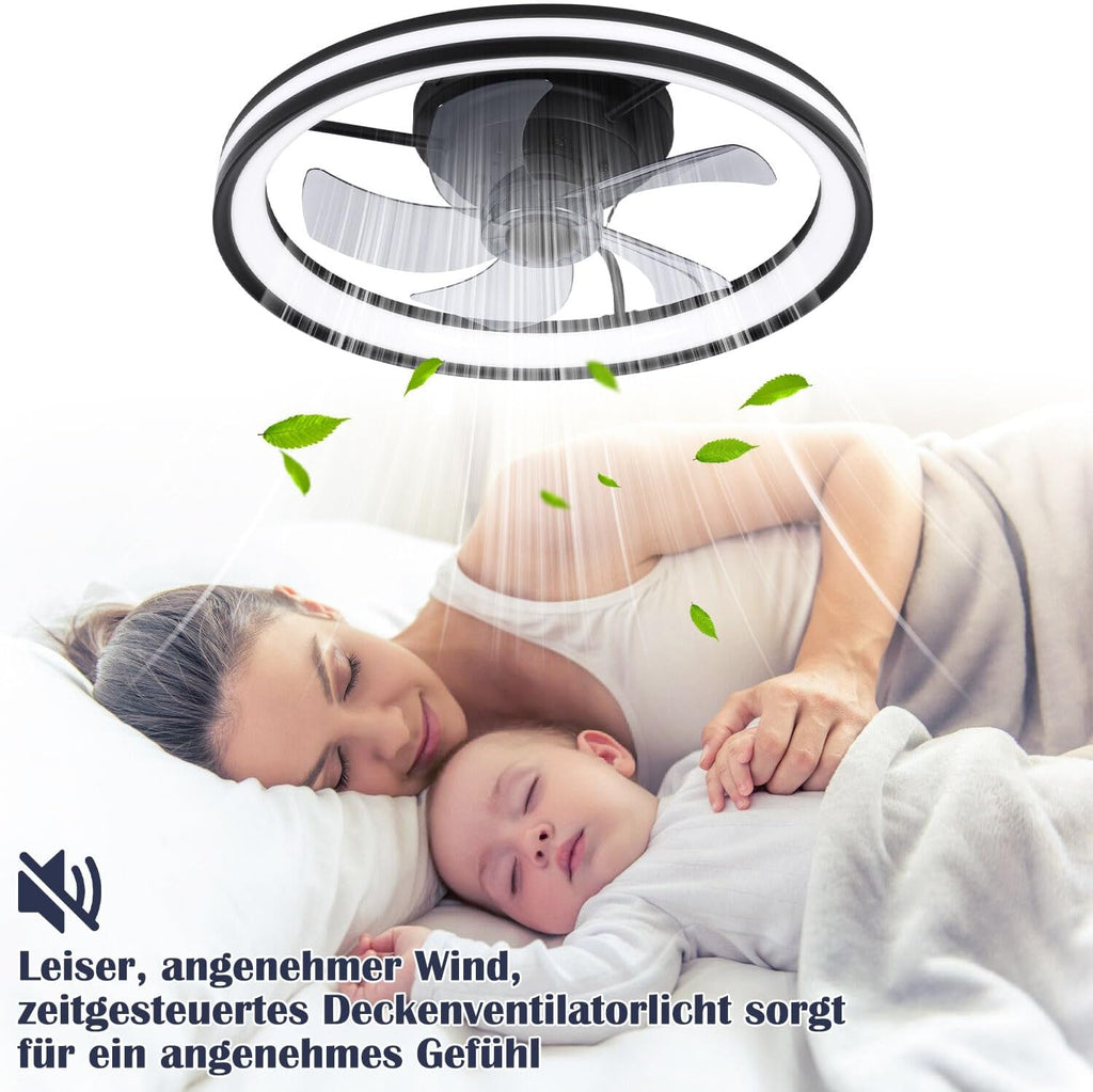 2 in 1 Deckenventilator Mit Beleuchtung und leise, φ50cm Deckenleuchte mit Ventilator, dimmbar, App und Fernbedienung, 6-Gang, Timer, Für Schlafzimmer Wohnzimmer Esszimmer
