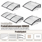 Vordach für Außentüren, mit vergrößerter Regenrinne, einseitig geneigtes, gewölbtes Vordach, schützt vor Sonne und Regen, vier Größen: 120 cm / 150 cm / 200 cm / 300 cm