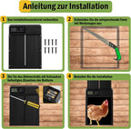 Automatische Hühnerstalltür aus Aluminiumlegierung | Integrierter Sensor stoppt bei Hindernissen sofort, schützt Hühner und Enten, Einklemmschutz + manuelle Fernbedienung, einfache Zeiteinstellung über LED-Display