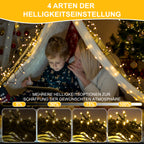 30/50/80/100 Meter lange Solar-Lichterkette für den Außenbereich, 300/500/800/1000 LED-Lämpchen, warmweißes Licht, USB-Aufladung und Solarstromversorgung, 8 Beleuchtungsmodi und Timer-Funktion, Schutzklasse IP44
