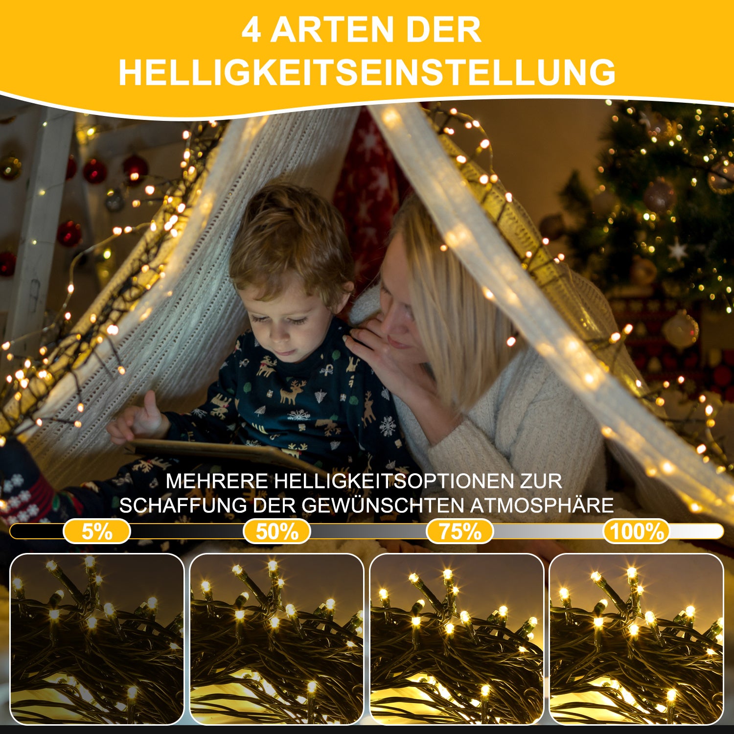 30/50/80/100 Meter lange Solar-Lichterkette für den Außenbereich, 300/500/800/1000 LED-Lämpchen, warmweißes Licht, USB-Aufladung und Solarstromversorgung, 8 Beleuchtungsmodi und Timer-Funktion, Schutzklasse IP44