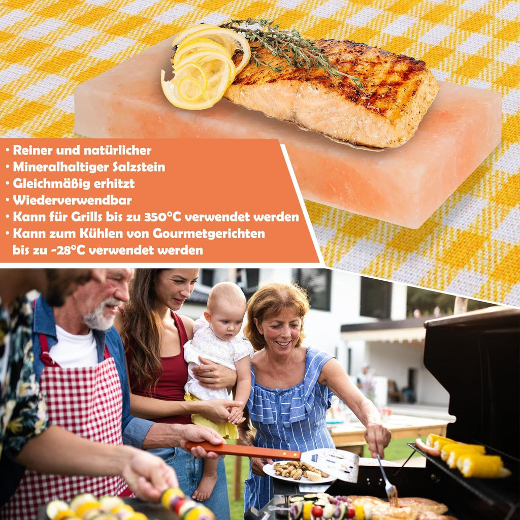 2/4/6/8 set L Salzstein zum Grillen, 20x10x2,5cm Salz Grillsteine, Original Kristallsalz, Wiederverwendbar Salzgrillstein, Salzplatte zum Grillen für BBQ