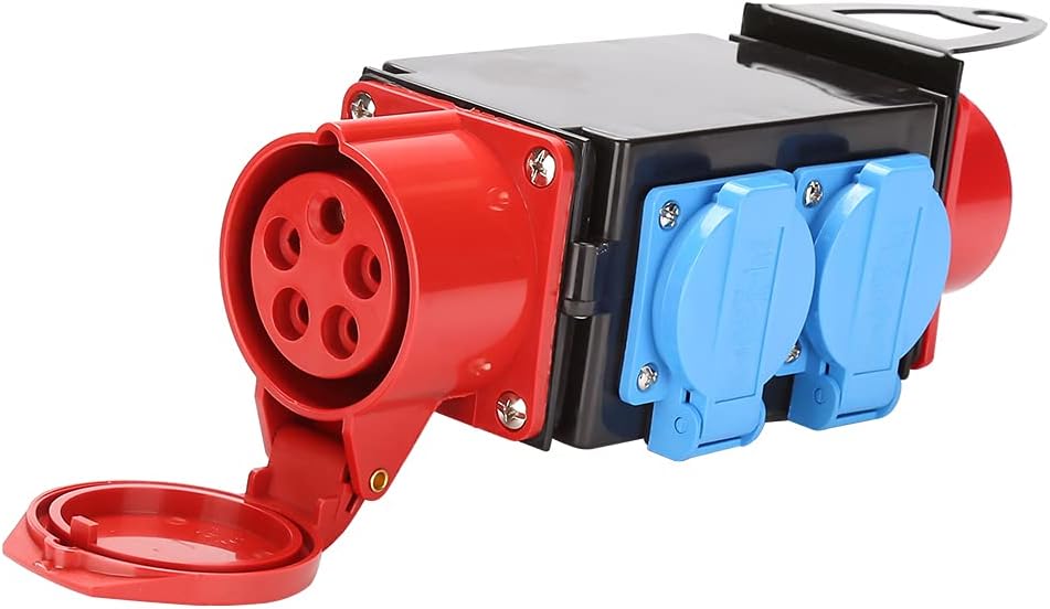 CEE Stromverteiler 400V 16A 5 Polig, CEE Adapter mit 3 x CEE Steckdose 16A IP44 Spritzwassergeschützt, Baustrom Verteiler für Generator Baustelle Werkstatt Camping mobile Stromversorgung