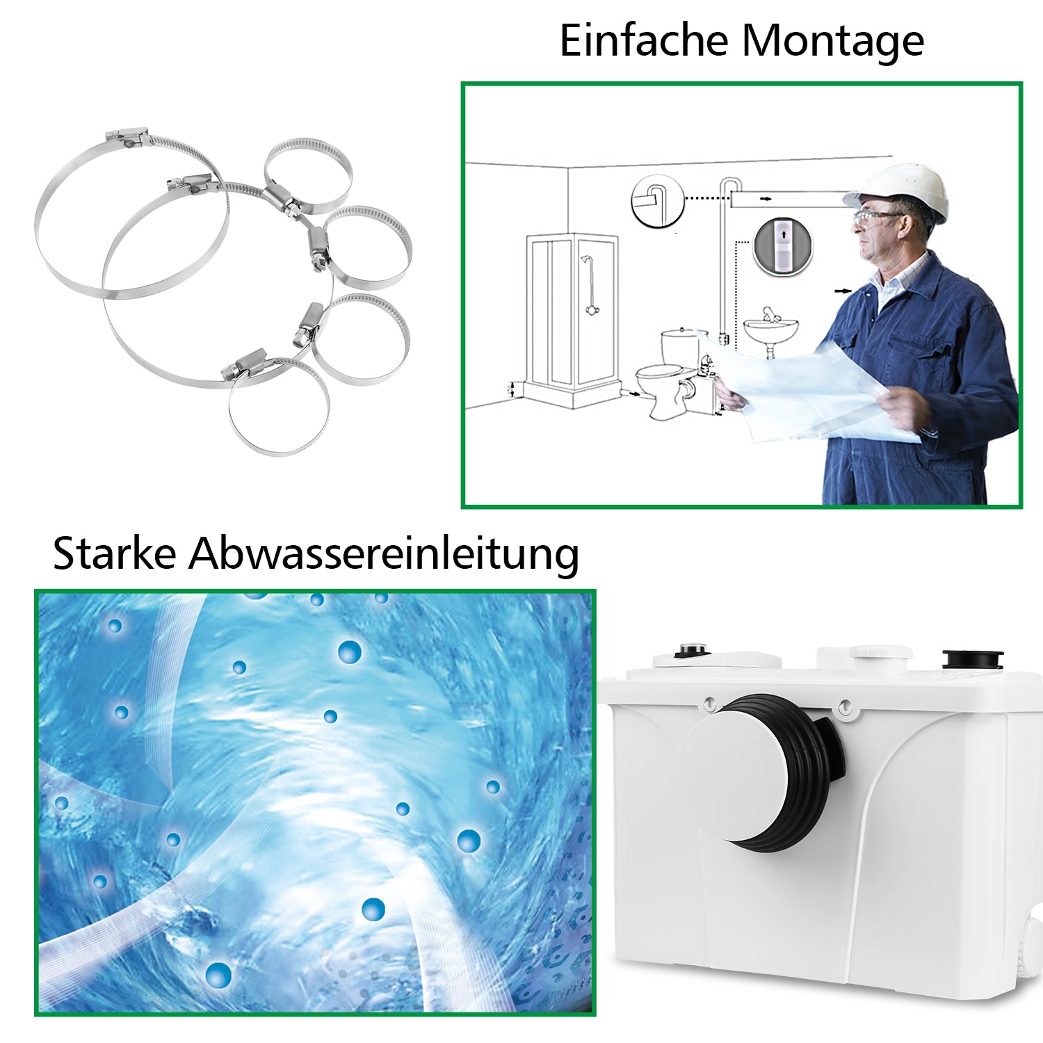 Hebeanlage Schmutzwasserpumpe, 700W Fäkalienpumpe 190L/min Kleinhebeanlage, 4 in 1 Schmutzwasser Abwasser Fäkalien Pumpe für WC Waschmaschine Waschbecken,Sehr Leise