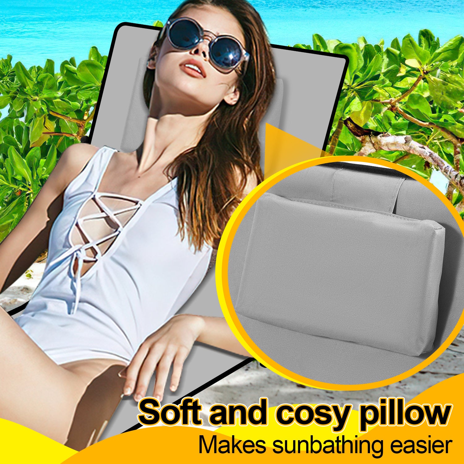 145CM Strandliege Sonnenliege Strandmatte, klappbar Strandmatte tragbar zusammenklappbar Outdoorliege,5-stufig verstellbar inklusive Tragetasche