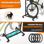 3-in-1-Fahrradständer, 6-stufige Höhenverstellung, vertikaler Fahrradständer mit Feststellrädern, keine Bohrungen erforderlich, schwarz