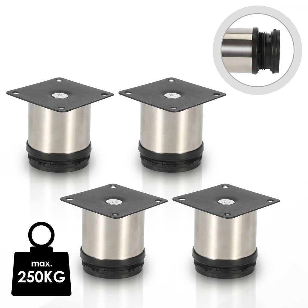 Edelstahl Möbelfüße 4er Set,Runde Möbelfuß Sockelfuß,Höhe 50/60/80/100/120/150/180/200mm,Höhenverstellbar:15mm,Belastbar bis 250 Kg,Geeignet für Sofa, Bett, Nachttisch, Schrank