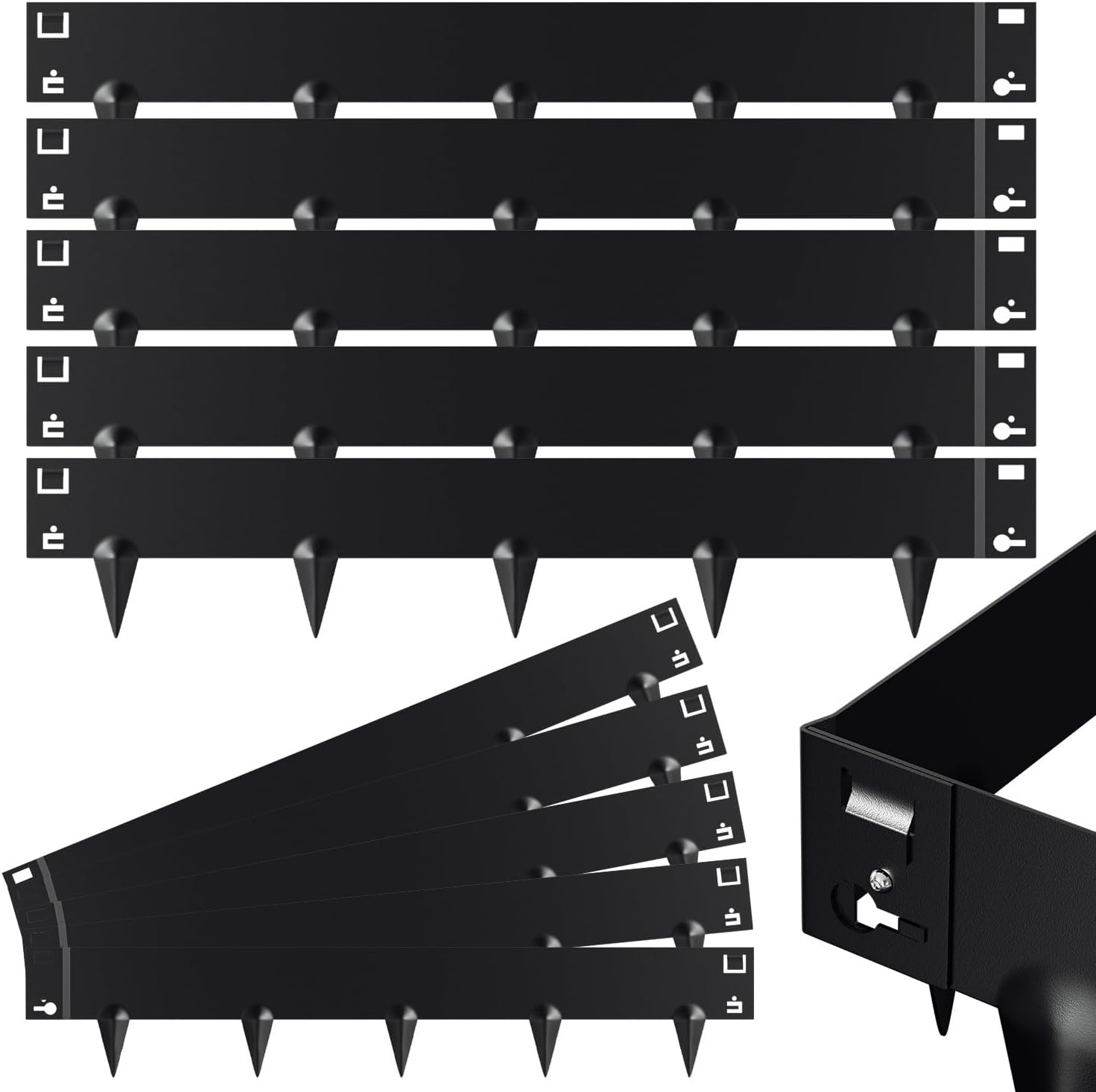 Rasenkante mit Dornen, 100x15cm Rasenkante Metall Beetumrandung, Beeteinfassung Flexible Verformbar Metall Palisade für Garten Bauernhof, Silber/Schwarz