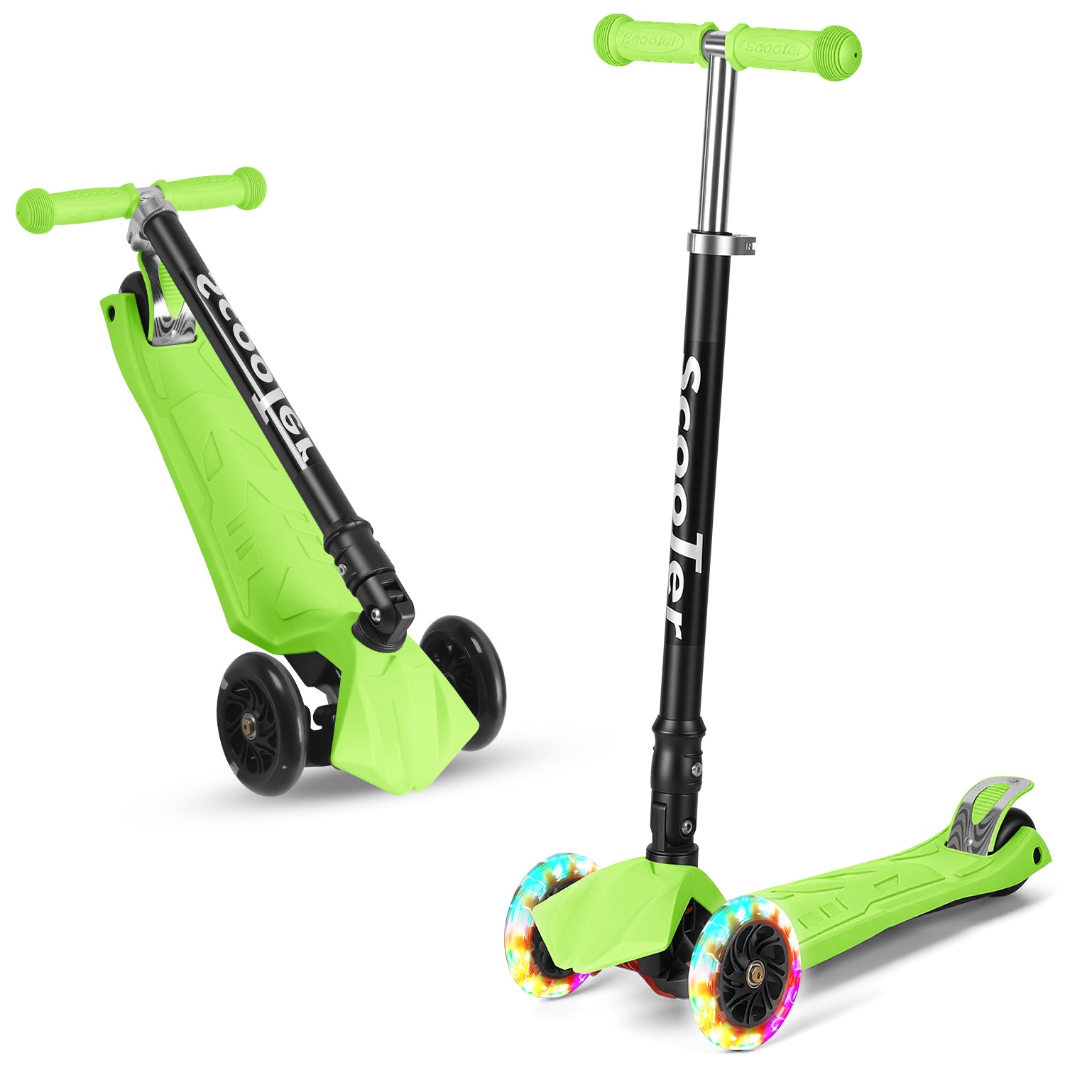 Kinder-Tretroller, City-Tretroller, Dreirad-Tretroller, Tretroller, zusammenklappbare Tretroller, Dreirad-Tretroller mit LED-Rädern, Kinder-Tretroller mit 4-stufiger Höhenverstellung, maximale Tragkraft 50 kg