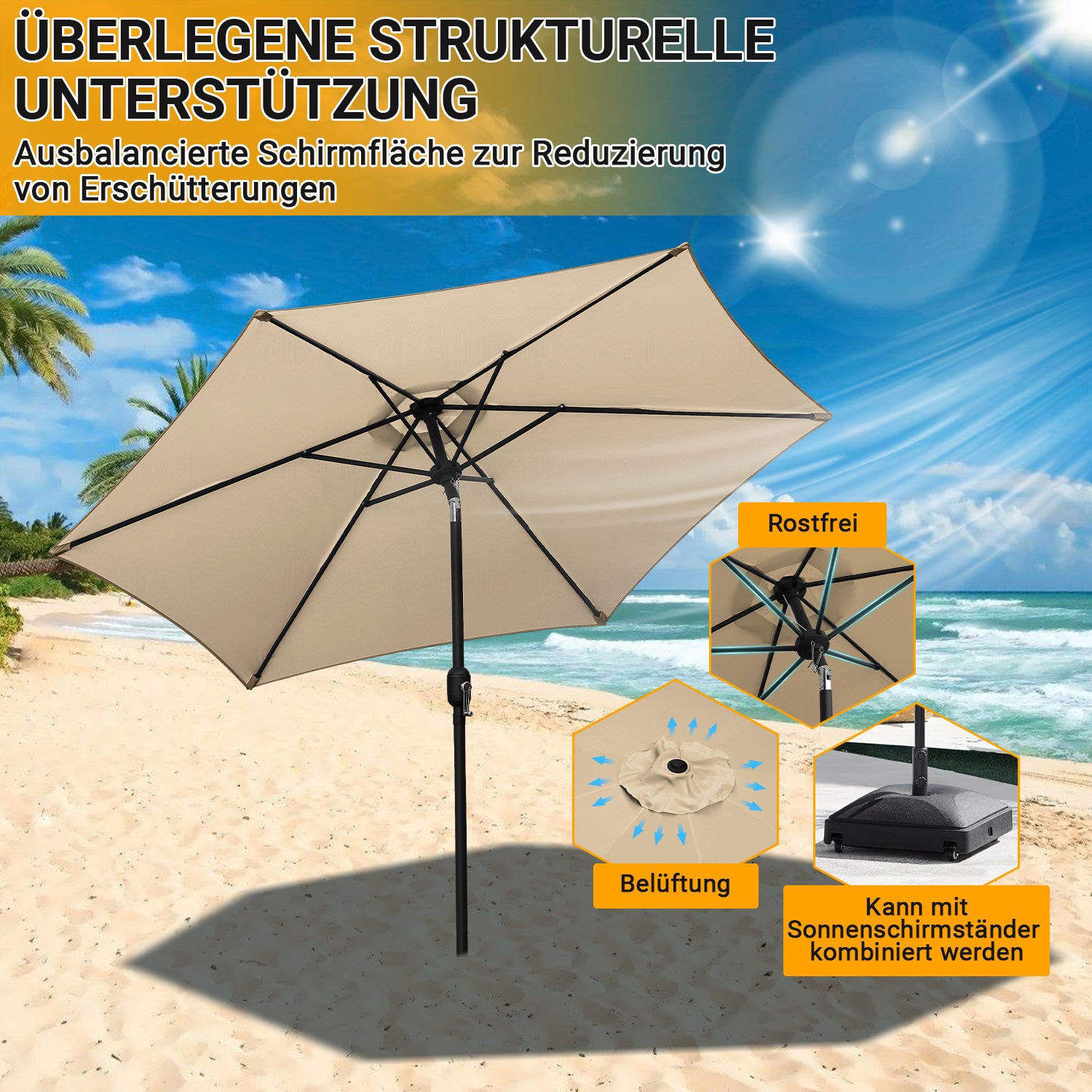 Sonnenschirm Ø270cm, Ampelschirm, Gartenschirm , Kurbelschirm, UV-Schutz, 160g/㎡ Polyester Schirmstoff, Wasserabweisend und schmutzabweisend, 5 Farben erhältlich, Garten