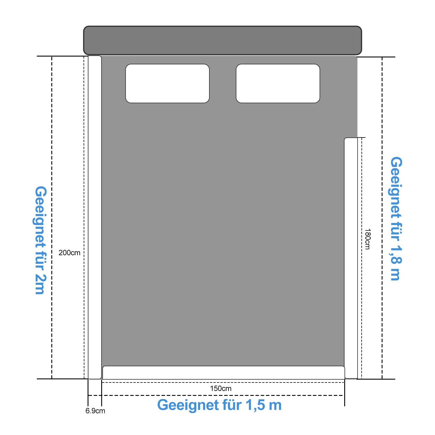 Kinderbettgitter, 150/180/200 cm, Sicherheitsgitter für Babybetten, in 5 Stufen höhenverstellbar, weiches Gitter zum Schutz vor Stürzen, geeignet für Familienbetten und Babybetten, grau