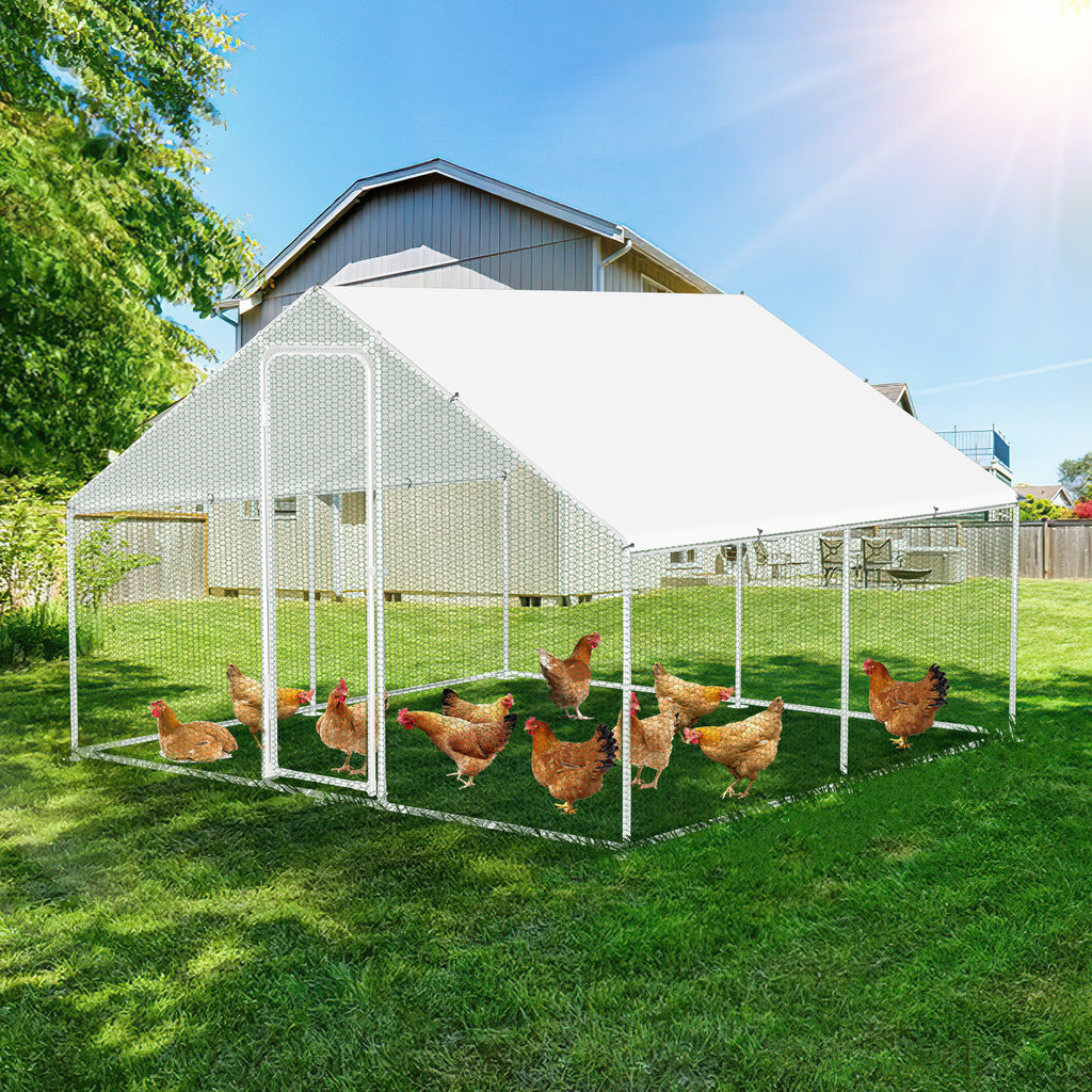 XXL-Modell mit Schloss – 300 x 300 x 200 cm – verzinkter Stahl – Hühnerstall aus verzinktem Stahl mit Sonnenschutzdach und Hühnerklappe – Außengehege – für Tiere geeignet