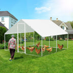 XXL-Modell mit Schloss – 300 x 300 x 200 cm – verzinkter Stahl – Hühnerstall aus verzinktem Stahl mit Sonnenschutzdach und Hühnerklappe – Außengehege – für Tiere geeignet