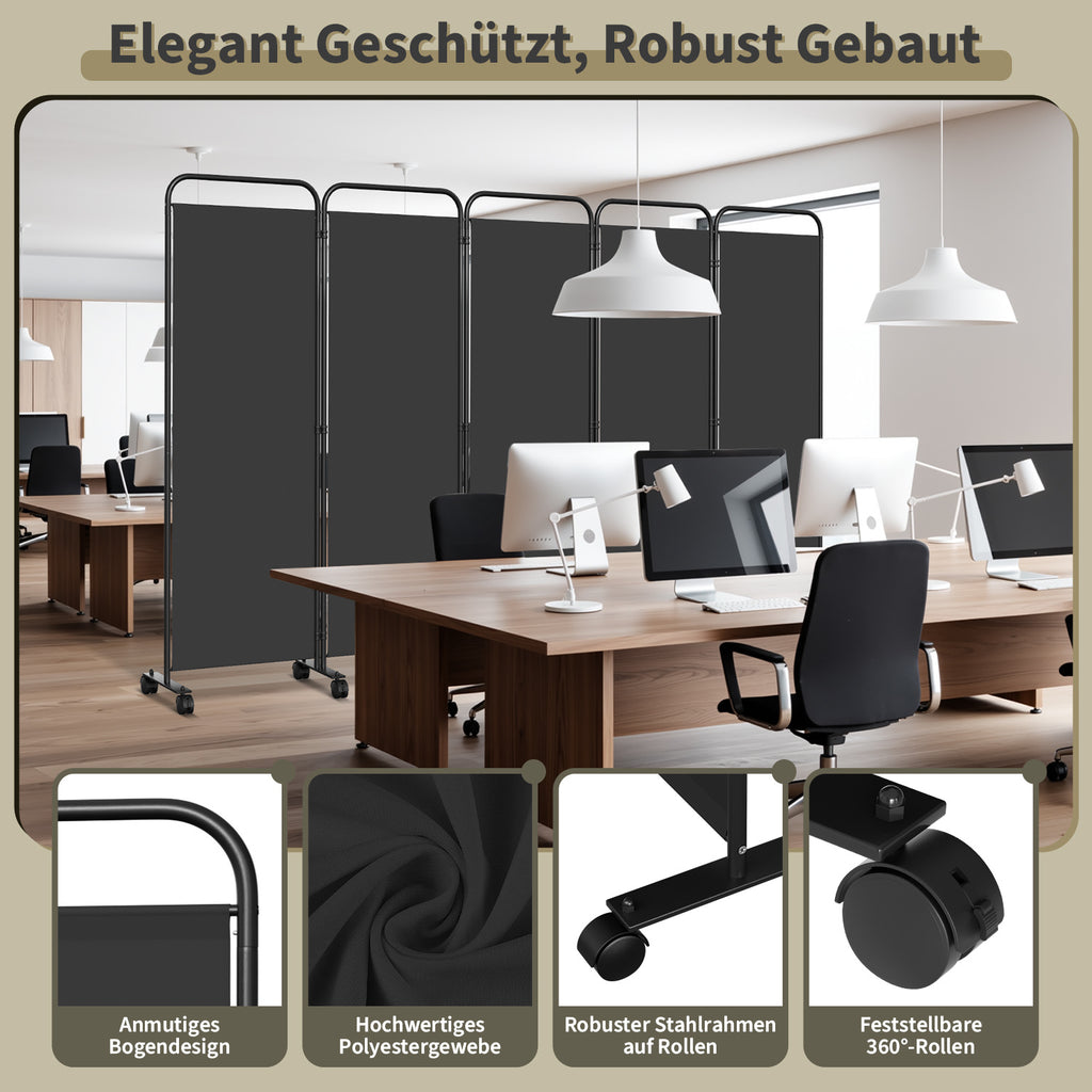 Rollbarer Raumteiler für Terrasse und Balkon, 360°-Raumteiler, Sichtschutz, zusammenklappbar und freistehend, geeignet für Garten, Büro und Terrasse, 185/228/263/284 cm