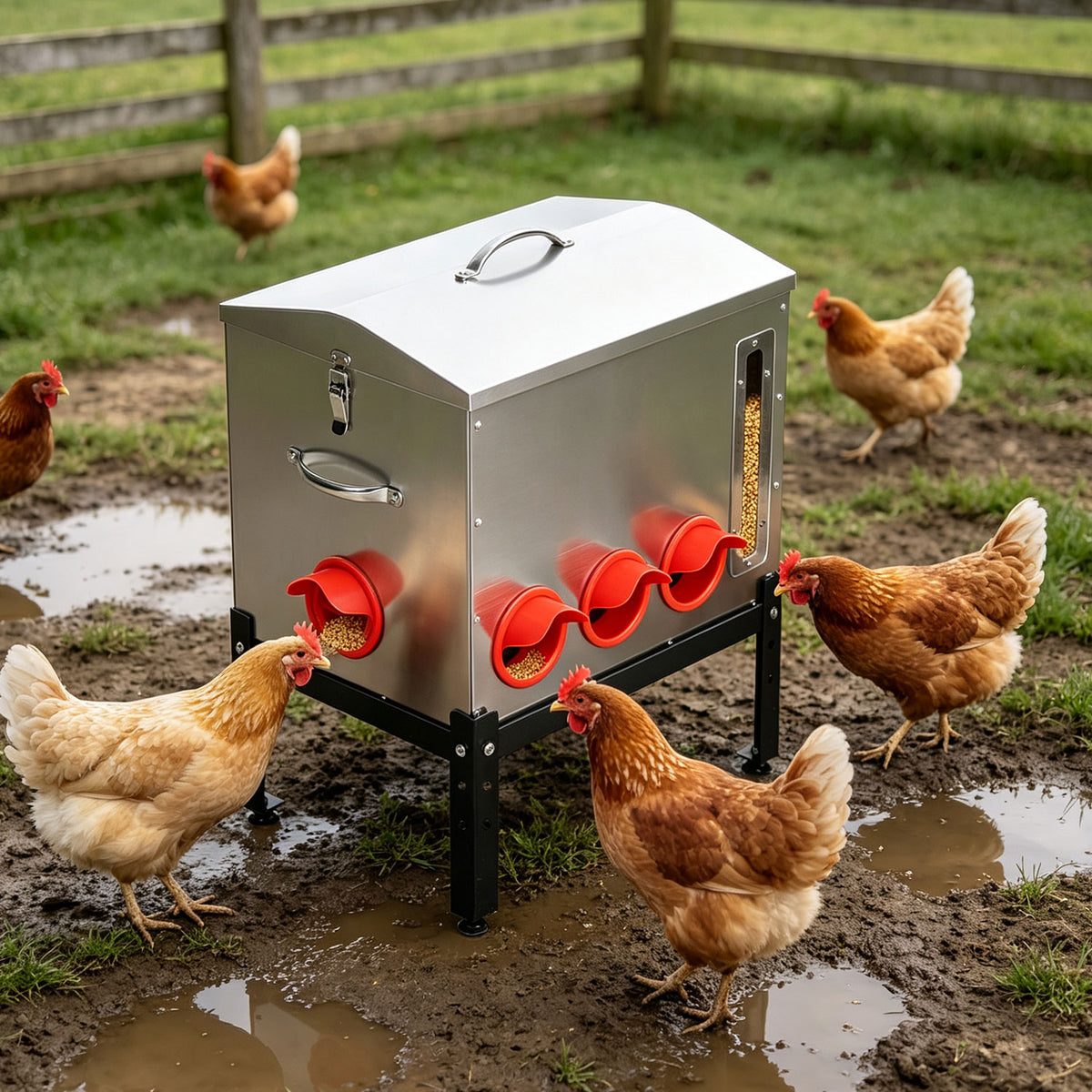 Automatischer Hühnerfutterautomat 22,6 kg mit 8 Futteröffnungen aus verzinktem Metall