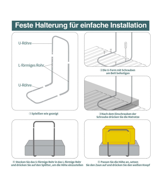 Bettgitter, 50/60 cm, Absturzsicherung, Sicherheitsgitter für Kinderbetten, in 5 Stufen höhenverstellbares Bett, Absturzsicherung, Bettgitter für Kinderbetten, Babybett und Familienbett (Leinen-Grau/Grün), optional