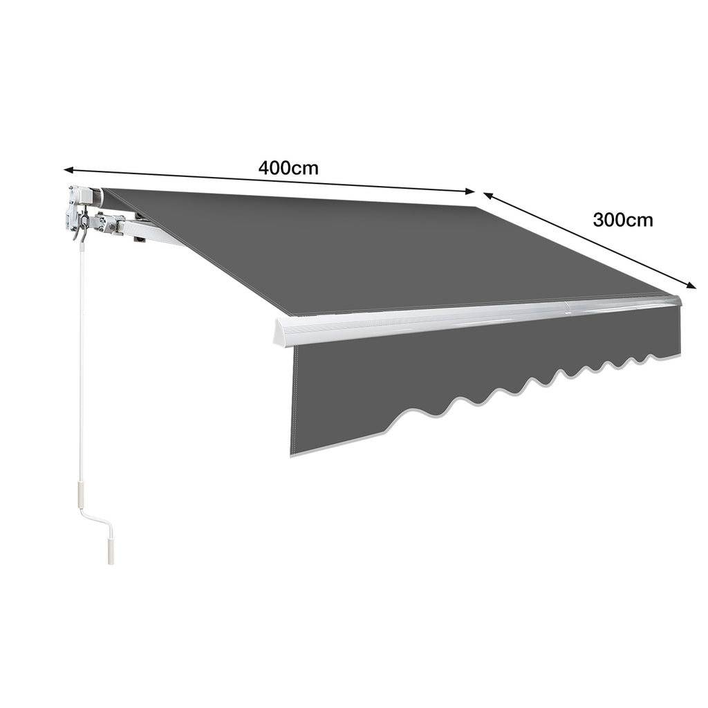 Gelenkarm-Markise, 400 x 300 cm, ausziehbare Markise mit Handkurbel, Neigungswinkel bis 30 Grad einstellbar, sonnen- und regensicher, inklusive Wandhalterung, grau