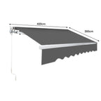 Gelenkarm-Markise, 400 x 300 cm, ausziehbare Markise mit Handkurbel, Neigungswinkel bis 30 Grad einstellbar, sonnen- und regensicher, inklusive Wandhalterung, grau