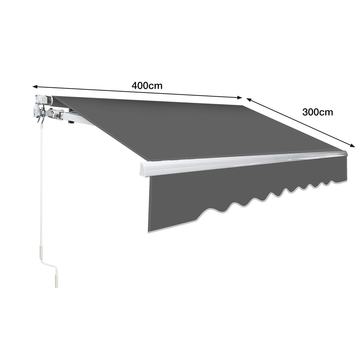 Gelenkarm-Markise, 400 x 300 cm, ausziehbare Markise mit Handkurbel, Neigungswinkel bis 30 Grad einstellbar, sonnen- und regensicher, inklusive Wandhalterung, grau