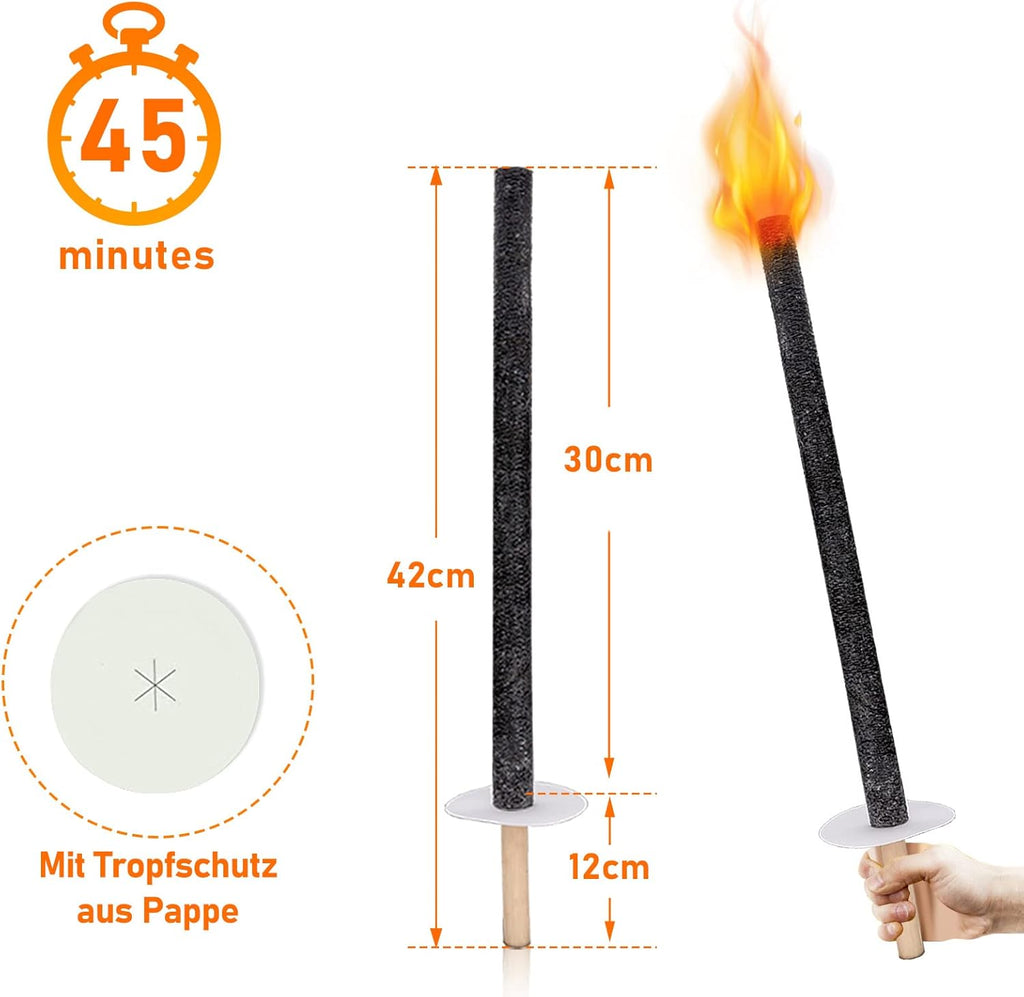 42 cm lange Fackel, geeignet für Spaziergänge im Freien, aus Naturwachs hergestellt, Gartenfackel, Brenndauer 45 Minuten, Fackel mit langem Stiel, geeignet für Spaziergänge im Freien
