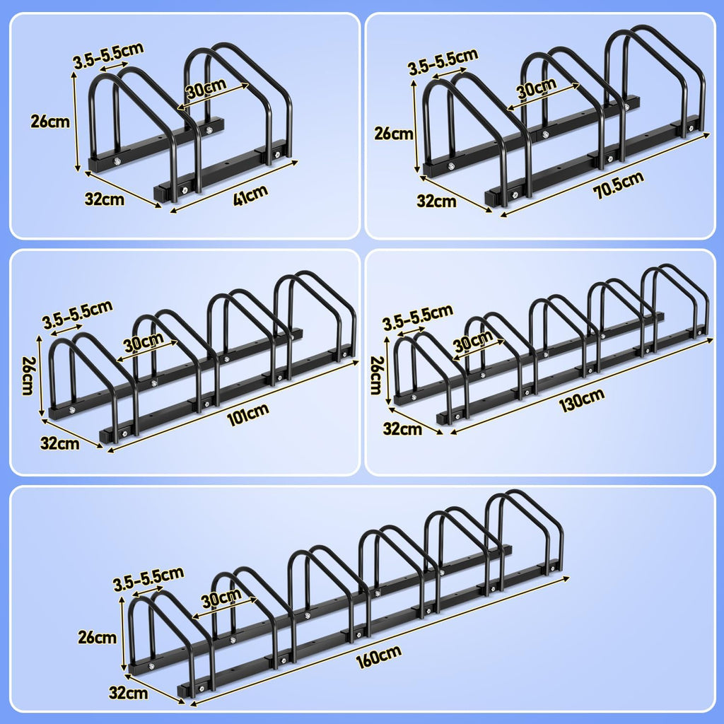 Fahrradständer für 2/3/4/5/6 Fahrräder, bodenmontierter Fahrradständer, Radabstand 30 cm, geeignet für Reifenbreiten von 35–55 mm, für die Montage am Boden oder an der Wand geeignet, schwarz