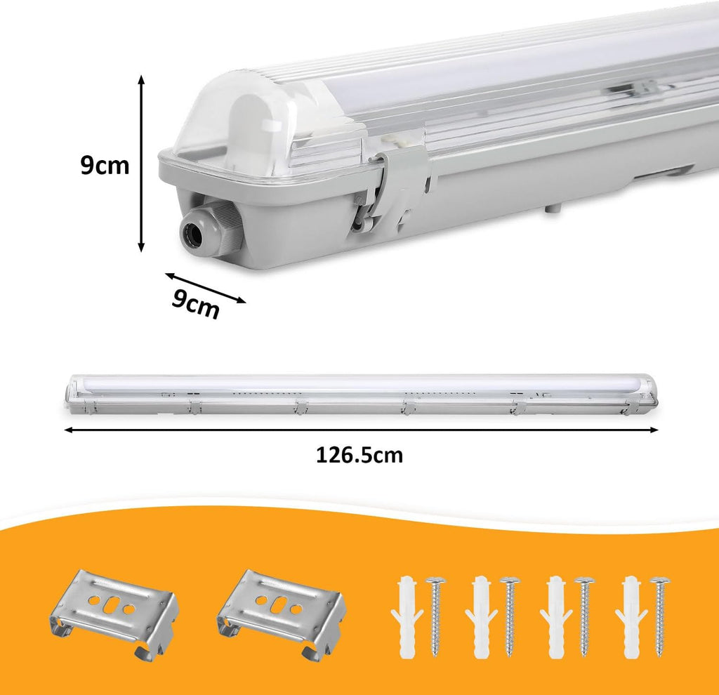LED Feuchtraumleuchte Wannenleuchte 120cm 18W, 1800 Lumen Neutralweiß 4000K, IP65 Wasserfest mit T8 LED Röhre für Garage Werkstatt Keller Außenbereich