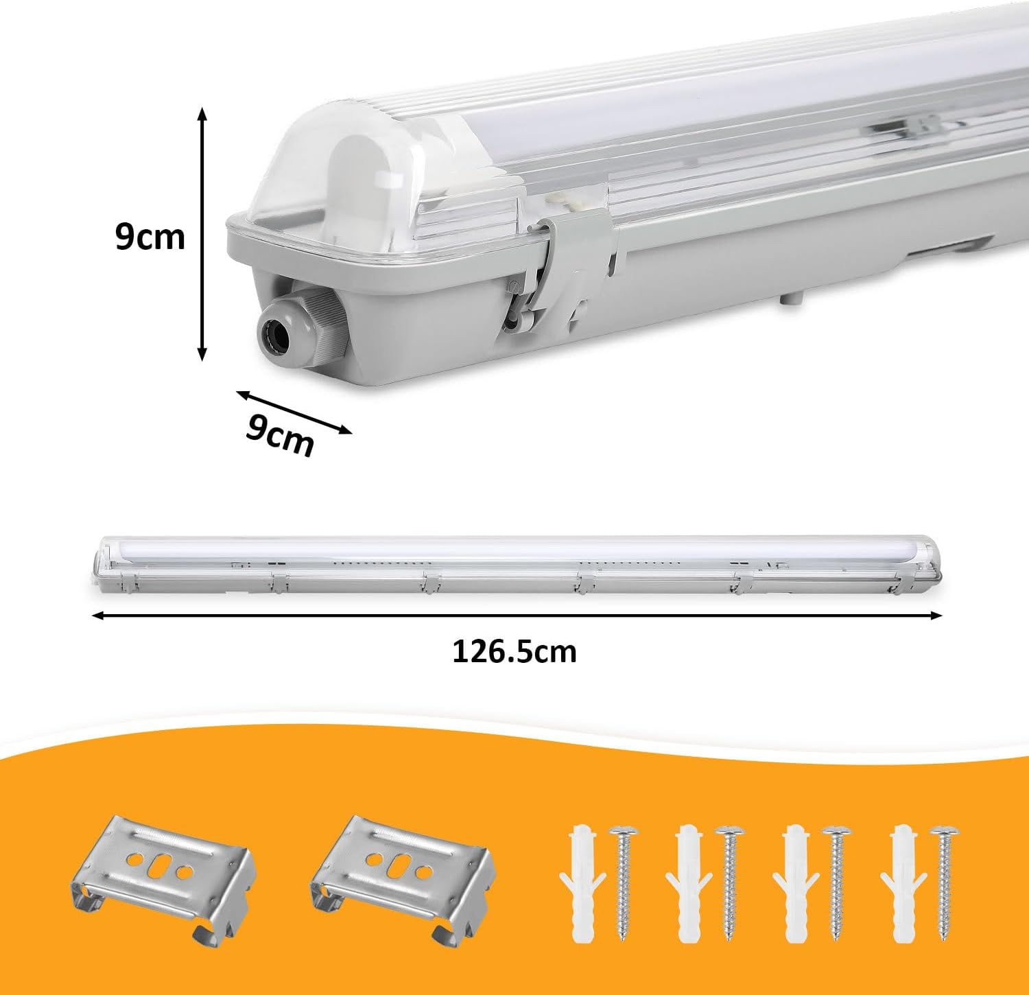 LED Feuchtraumleuchte Wannenleuchte 120cm 18W, 1800 Lumen Neutralweiß 4000K, IP65 Wasserfest mit T8 LED Röhre für Garage Werkstatt Keller Außenbereich