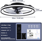 2 in 1 Deckenventilator Mit Beleuchtung und leise, φ50cm Deckenleuchte mit Ventilator, dimmbar, App und Fernbedienung, 6-Gang, Timer, Für Schlafzimmer Wohnzimmer Esszimmer