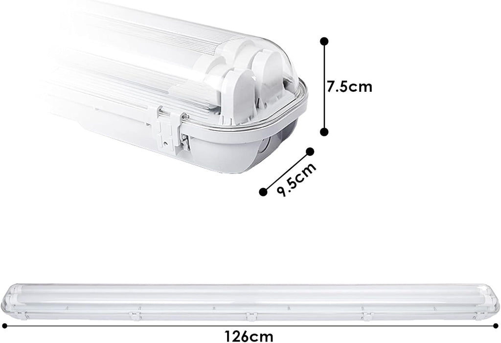 18W Feuchtraumleuchte LED 120cm, Wannenleuchte T8-Doppelleuchte 4000K 3060lm, 50000H, IP65 Werkstattlampe Badlampe Leuchtstoff Röhren Garagenlampen, Bürodeckenleuchte