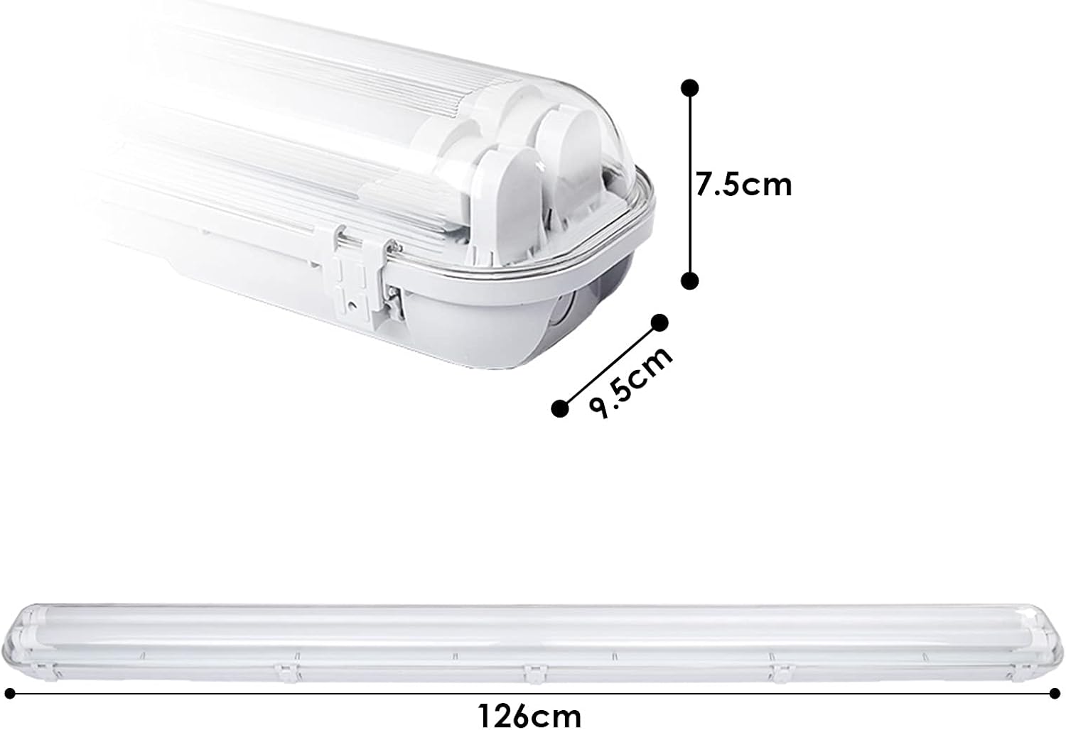 18W Feuchtraumleuchte LED 120cm, Wannenleuchte T8-Doppelleuchte 4000K 3060lm, 50000H, IP65 Werkstattlampe Badlampe Leuchtstoff Röhren Garagenlampen, Bürodeckenleuchte
