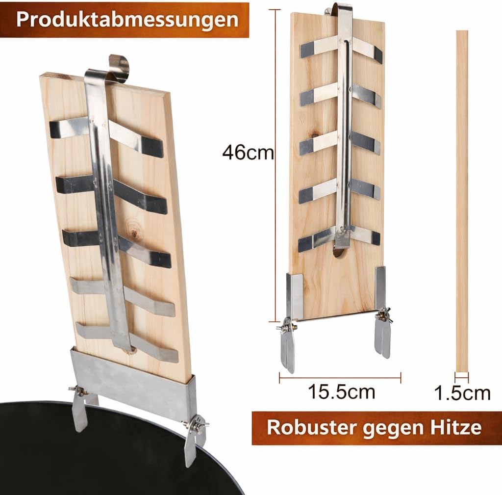 Wiederverwendbares Flammlachsbrett 2/4 Stück mit Edelstahlhalterung, Tannenholz Lachsbrett für Feuerschale & Grill, Verstellbarer Flammlachs Halterung für BBQ und Outdoor Camping