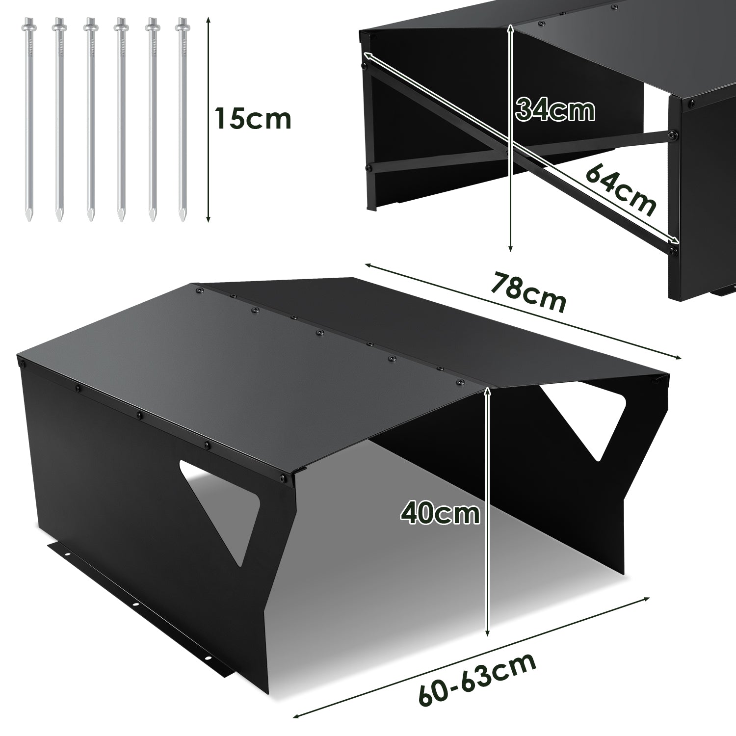 Garage für Mähroboter, 78 x 60 x 34 cm, schwarzer, verzinkter Unterstand, schützt vor Regen, Sonne und Hagel, witterungsbeständig und UV-beständig, geeignet als Überdachung für Gartenmäher und Mähroboter, inklusive Montagezubehör