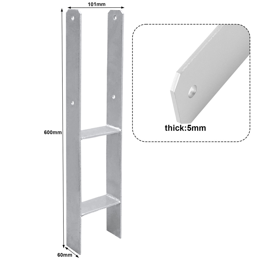 H-Pfostenanker 101 mm – H-Pfostenhalter für Zaun- und Holzpfosten, Robuste H-Anker für Gartenzaun, Carport, Pavillon und Holzbauprojekte (101 x 600 mm)