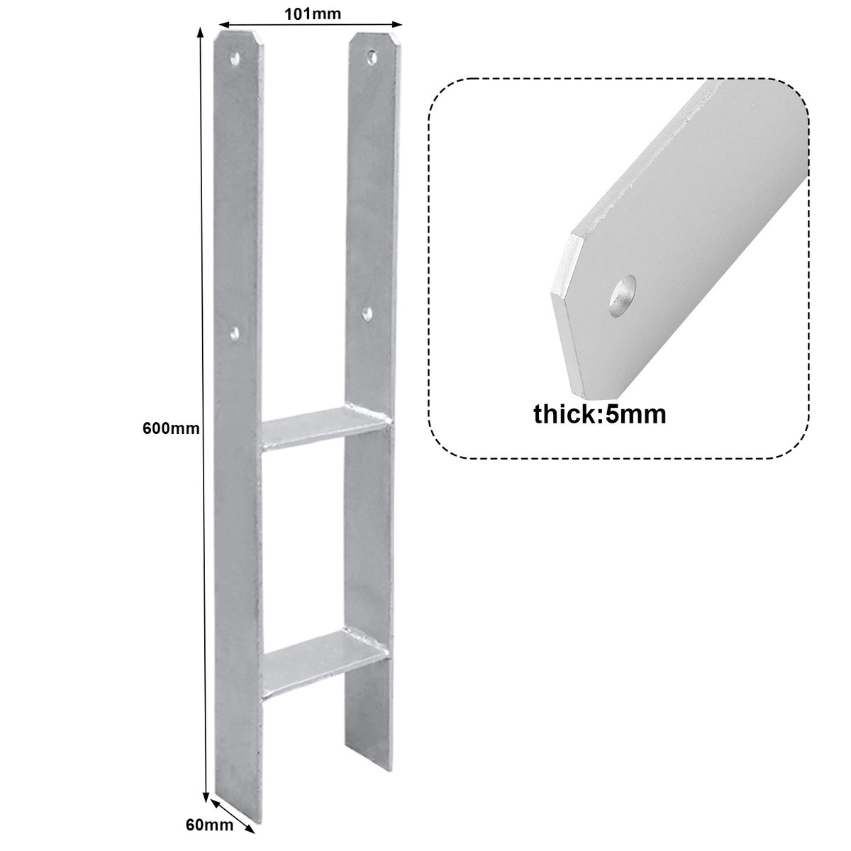 H-Pfostenanker 101 mm – H-Pfostenhalter für Zaun- und Holzpfosten, Robuste H-Anker für Gartenzaun, Carport, Pavillon und Holzbauprojekte (101 x 600 mm)