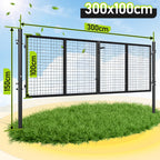 Doppelflügeltore, 300x100cm/350x100cm Metall Gartentor, Gartenzaun Zaun inkl. Griff, Schloss und 3 Schlüsseln, Robust Gartentür für Zauntür, Hoftor, Zauntor, Rundrohr, Grün/Anthrazit