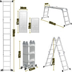 Multifunktionsleiter aus Aluminiumlegierung, Multifunktionsleiter mit Plattform, Leiter mit 2 Gerüstbrettern, Trittleiter mit einer Tragkraft von 150 kg, silberfarben, wahlweise mit 4x3/4×4 oder 4×5 Sprossen.