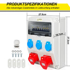 Baustromverteiler, 5 Polig Baustromverteiler mit 3xSchuko-Steckdose und CEE-Steckdose 16/32A Stromverteiler für Innen und Außen