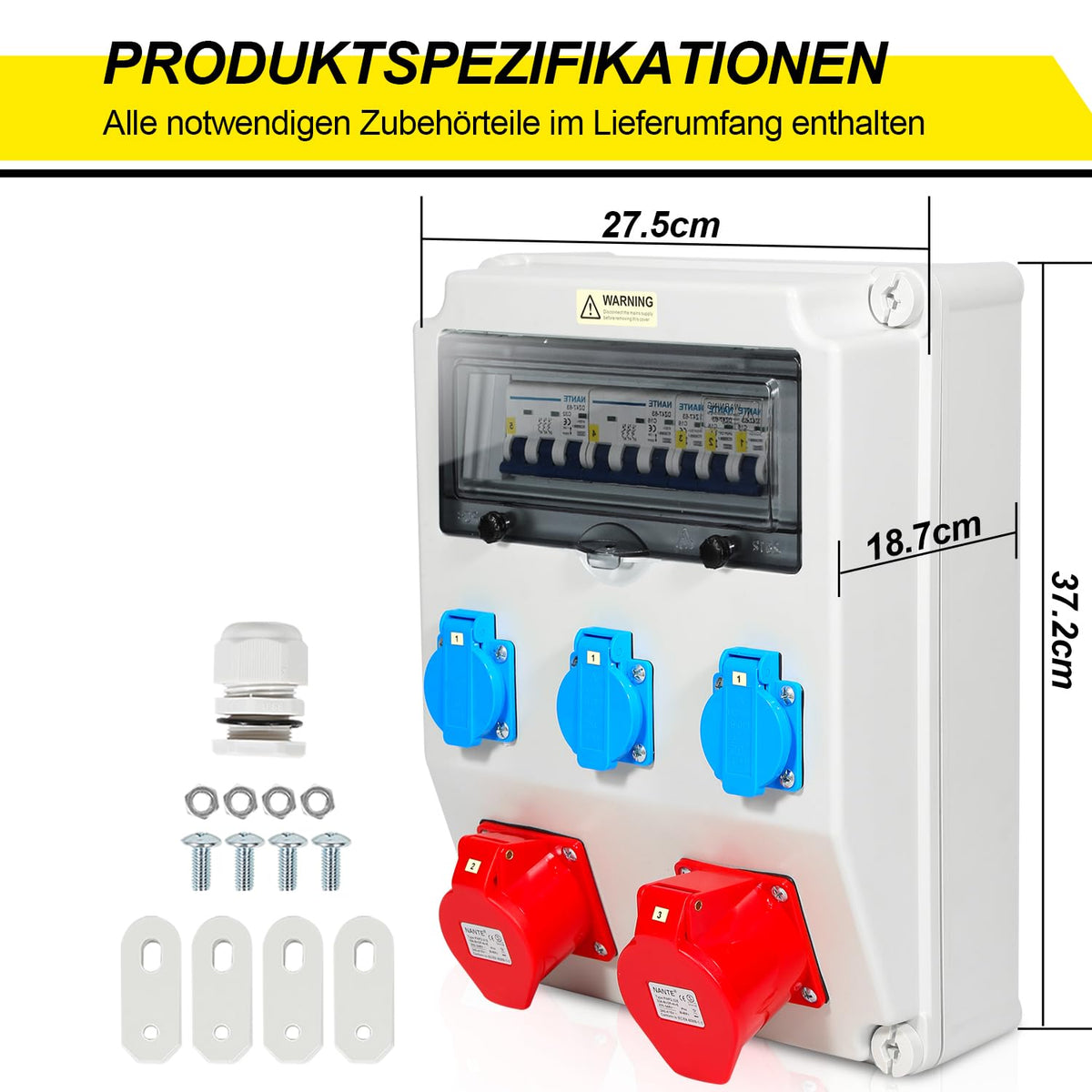 Baustromverteiler, 5 Polig Baustromverteiler mit 3xSchuko-Steckdose und CEE-Steckdose 16/32A Stromverteiler für Innen und Außen