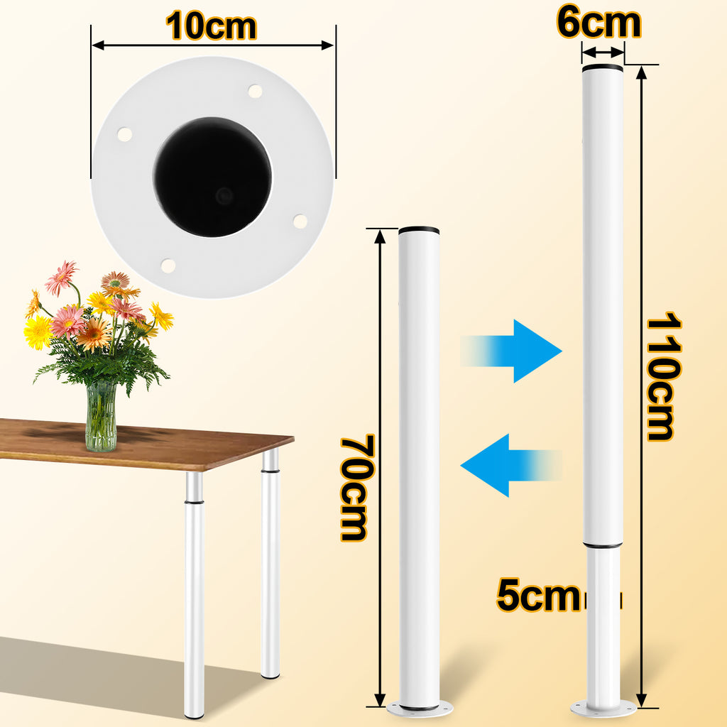 Möbelfüße 4 Stück, Tischbeine höhenverstellbar 70-110 cm, Möbelbeine aus Stahl bis 200 kg belastbar, mit 16 Schrauben, für Tisch, Schrank, Nachttisch, Schlafsofa, Schwarz/Weiß