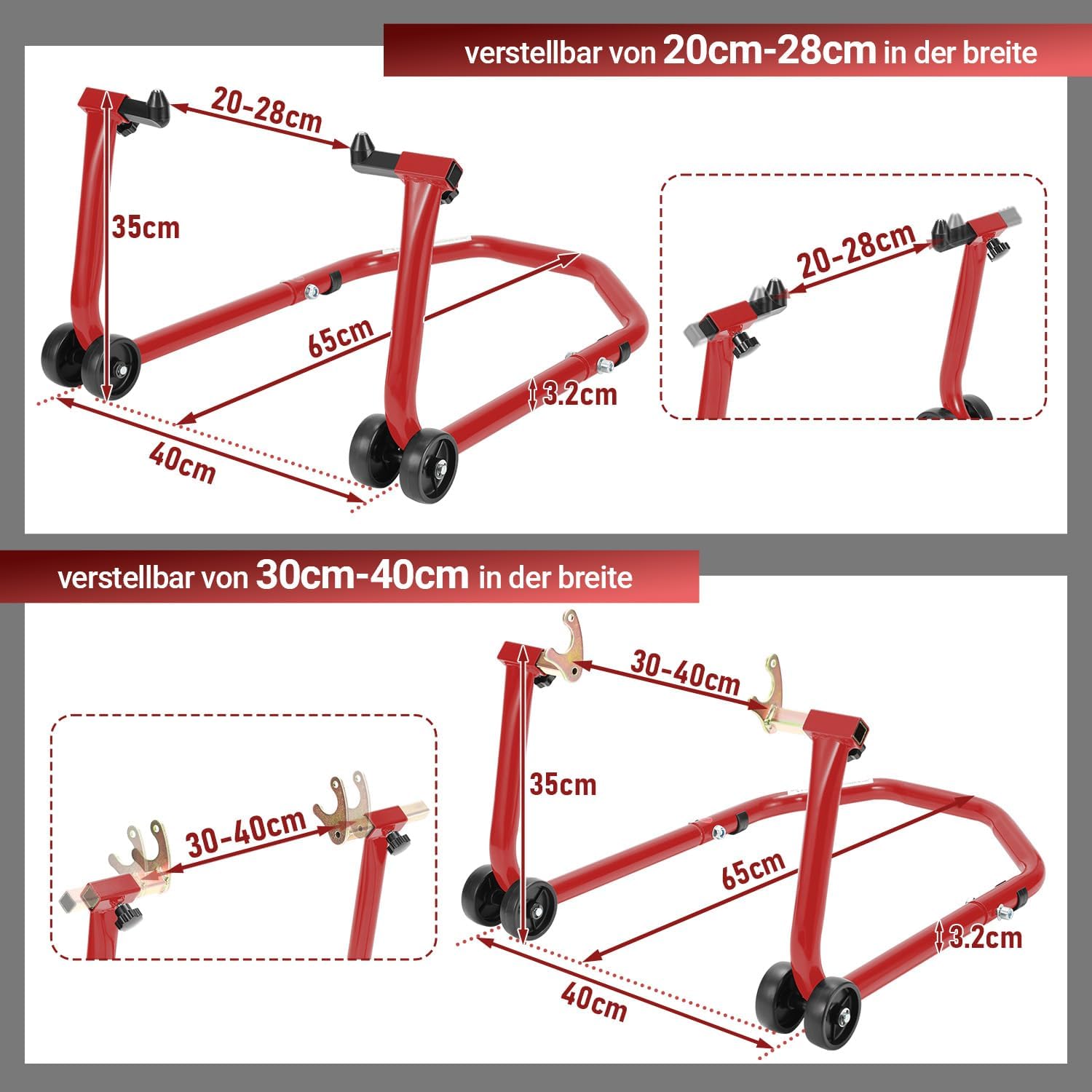 Motorradständer hinten & vorn Motorrad Set, Motorrad Ständer Motorrad Heber mit 4 Rollen Motorrad Hebebühne, Stabilität, Belastbar bis 300 kg