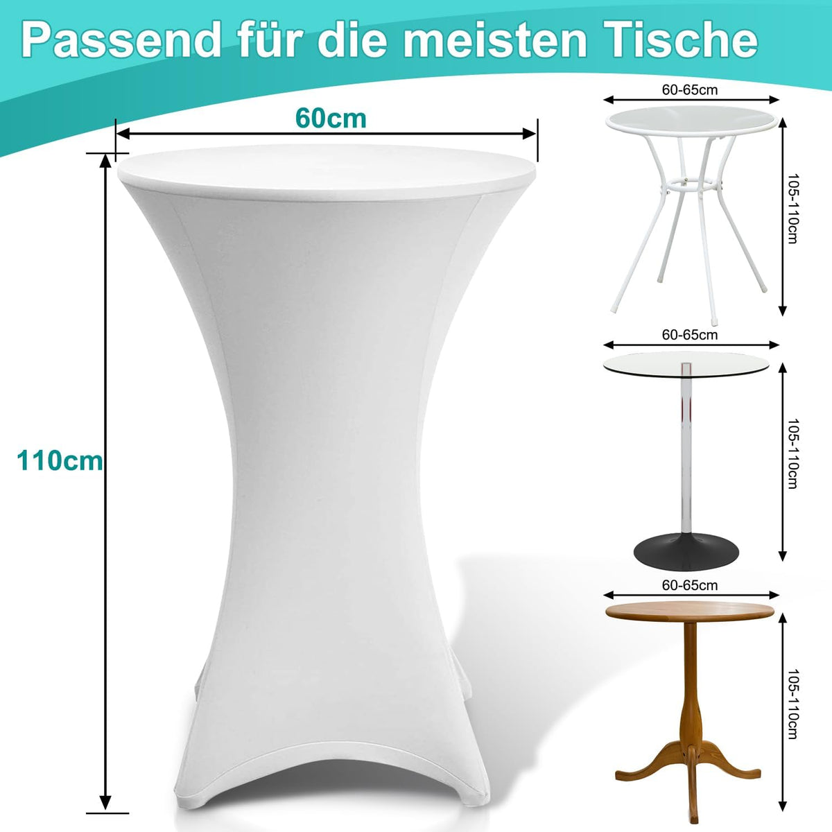 Stehtischhusse Stretch, 1/2/4/5 er-Set Stehtische Husse elastische, Tischdecke für Bistrotische, Tisch Husse Hochzeit Feier, Tischdecke-Weiß
