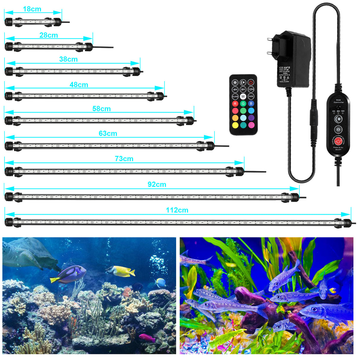 18-112cm LED Aquarium IP67 RGB Süßwasserfische Schildkröten Timing-Funktion