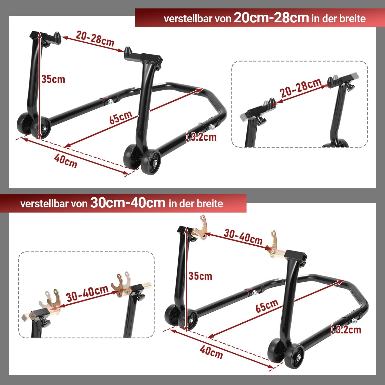Motorradständer hinten & vorn Motorrad Set, Motorrad Ständer Motorrad Heber mit 4 Rollen Motorrad Hebebühne, Stabilität, Belastbar bis 300 kg