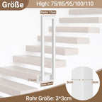 Weiß/Schwarz Treppengeländer Innen, 75/85/95/100/110 cm U-förmiger Treppengeländer, Handlauf aus Metall, Geländer aus Vierkantrohr für Lofts, Villen und Wohnungen, Verbundene Grundplatten, Seitenmontage