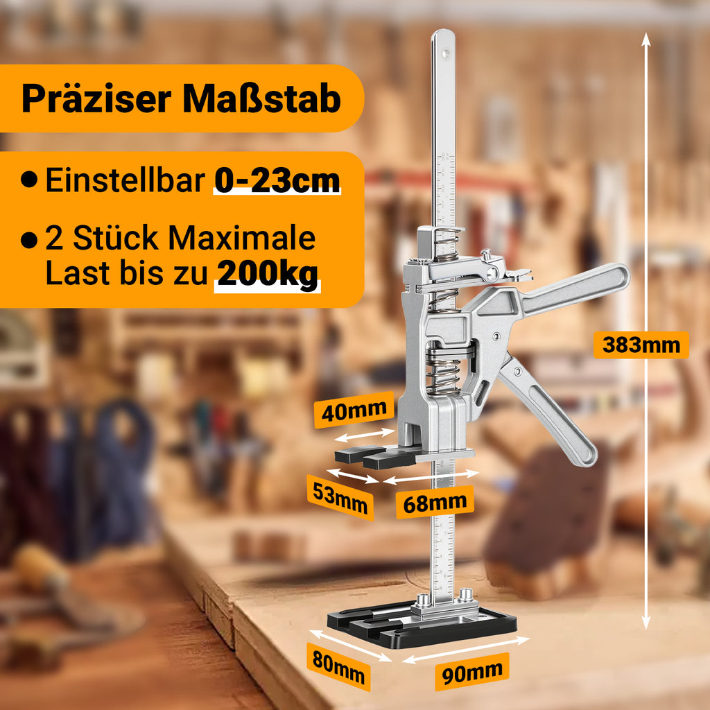 Arbeitssparender Möbelheber 2/4 Stück 38cm bis 200kg Handwerkzeugheber, Armwagenheber mit Skala & Doppelschnelligkeitsabsenkung, Hub 0-230mm, Klemmkopf & rutschfesten Gummipads
