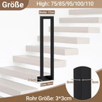 Weiß/Schwarz Treppengeländer Innen, 75/85/95/100/110 cm U-förmiger Treppengeländer, Handlauf aus Metall, Geländer aus Vierkantrohr für Lofts, Villen und Wohnungen, Verbundene Grundplatten, Seitenmontage