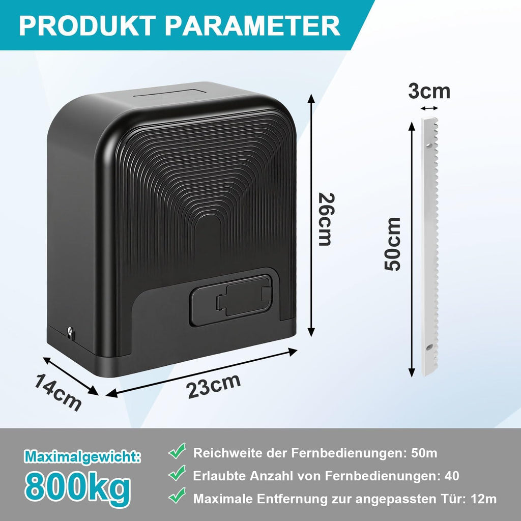 Schiebetorantrieb Torantrieb Schiebetor, Smart WiFi Torantrieb automatischer mit 2 Fernbedienungen, Toröffner-Warnleuchte, Automatische Schließfunktion